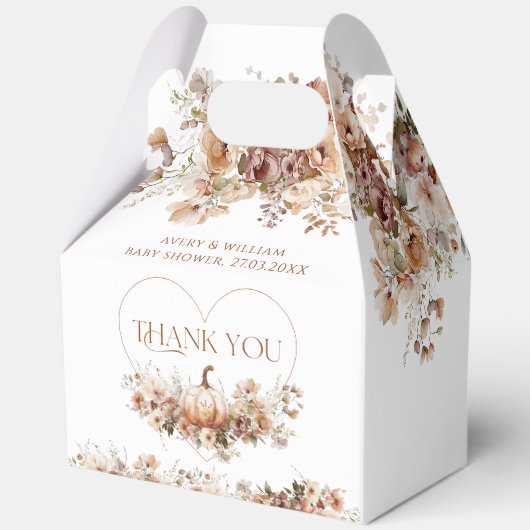 Herfst in liefde Pompoen Wildflower hart Baby show Bedankdoosjes (Achterkant)