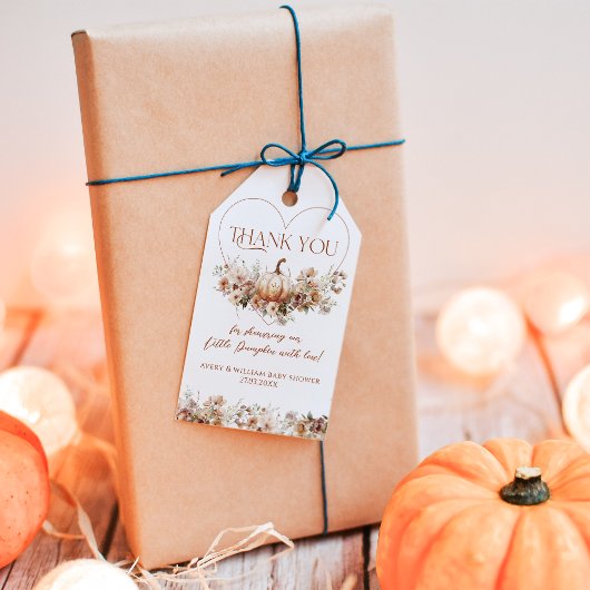 Herfst in liefde Pompoen Wildflower hart Baby show Cadeaulabel