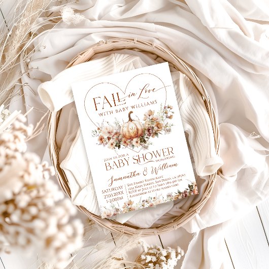 Herfst in liefde Pompoen Wildflower hart Baby show Kaart