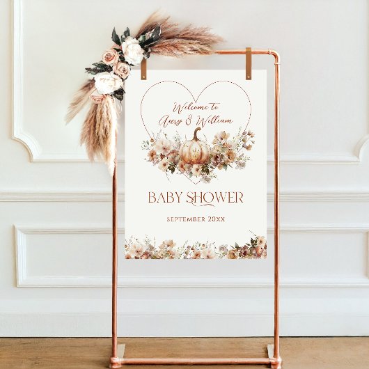 Herfst in liefde Pompoen Wildflower hart Baby show Poster