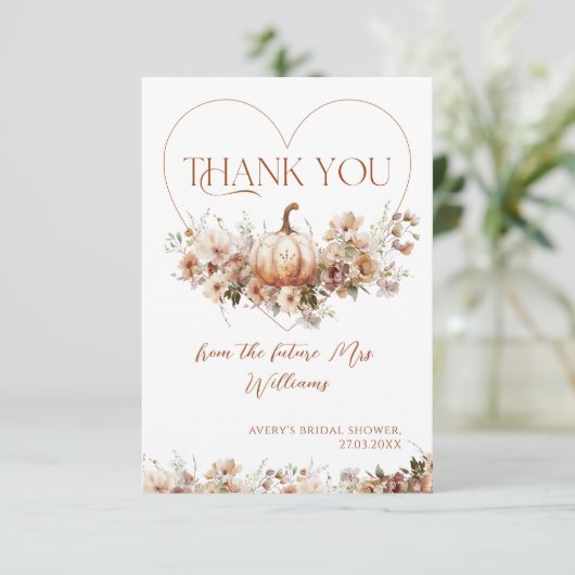 Herfst in liefde Pompoen Wildflower Vrijgezellenfe Bedankkaart (Staand voorkant)