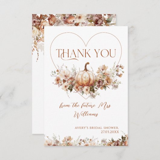 Herfst in liefde Pompoen Wildflower Vrijgezellenfe Bedankkaart (Voorkant / Achterkant)