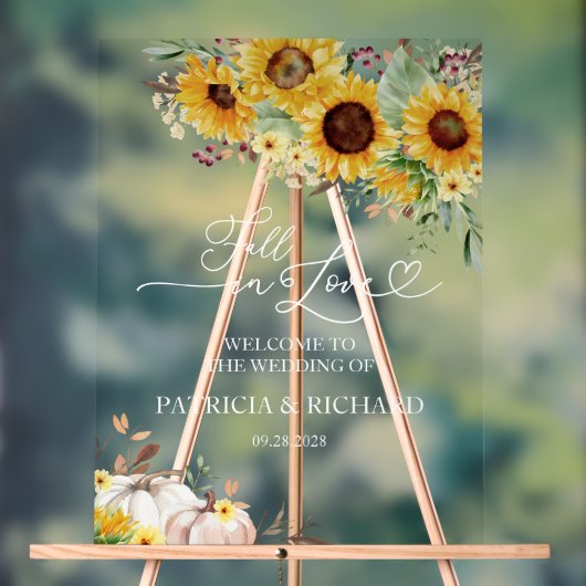 Herfst in Liefde Pompoen Zonnebloem bruiloft Welko Acryl Bord (Neutraal)