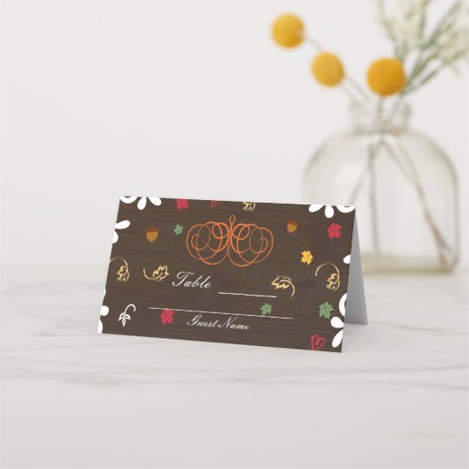 Herfst in Liefde Pompoenen Bladeren & Hout Tafelst Plaatskaartje (Achterkant)