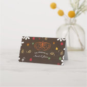 Herfst in Liefde Pompoenen Bladeren & Hout Tafelst Plaatskaartje (Voorkant)