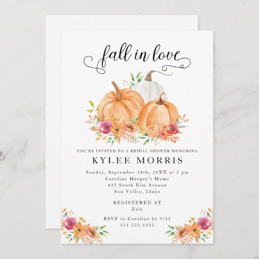 Herfst in liefde pompoenen bruids doucheuitnodigin kaart (Voorkant / Achterkant)