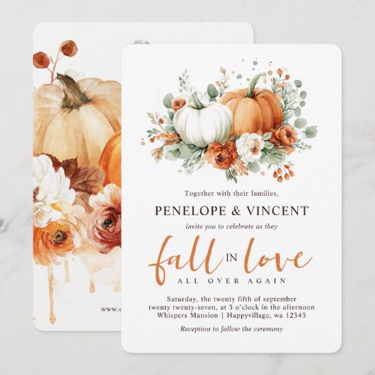 Herfst in liefde pompoenen bruiloft uitnodiging (Voorkant / Achterkant)