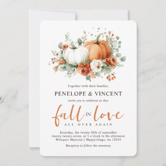 Herfst in liefde pompoenen bruiloft uitnodiging (Voorkant)