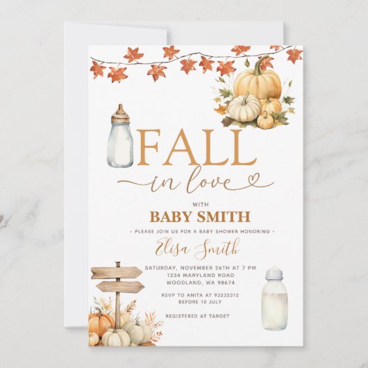 Herfst in liefde Pompoenen Herfst verlaat Baby sho Kaart (Voorkant)