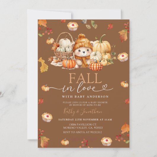 Herfst in Liefde Pompoenmandje Beer Herfst Baby sh Kaart (Voorkant)