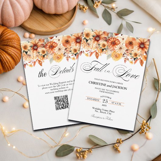 Herfst in Liefde QR Code Boho Bloemen Huwelijk Kaart