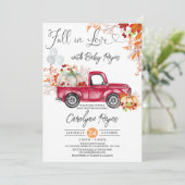 Herfst in Liefde Rode Pumpkin Pickup Truck Baby sh Kaart (Staand voorkant)
