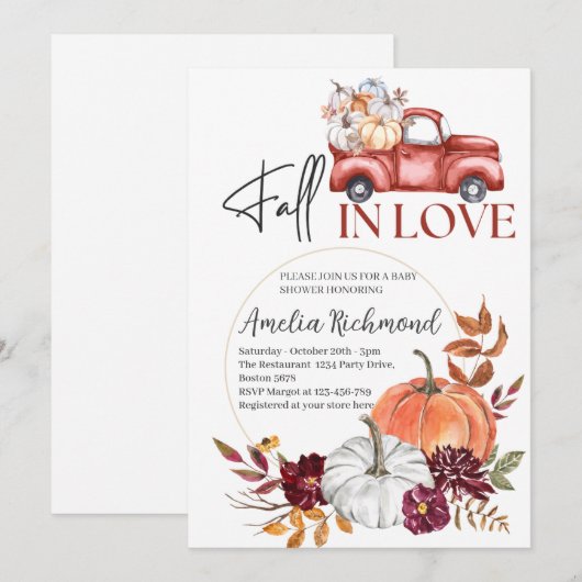 Herfst in Liefde Rode Pumpkin Pickup Truck Baby sh Kaart (Voorkant / Achterkant)