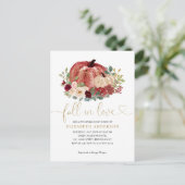 Herfst in Liefde Rood Roze Bloemen Pompoen Vrijgez Briefkaart (Staand voorkant)