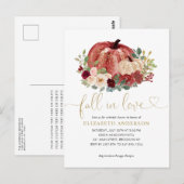 Herfst in Liefde Rood Roze Bloemen Pompoen Vrijgez Briefkaart (Voorkant / Achterkant)