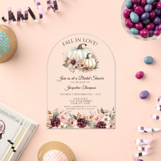 Herfst in Liefde Roos Floral Bourgondië Vrijgezell Acryl Uitnodigingen (Insitu (Viering))