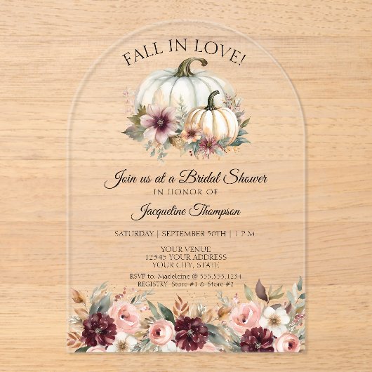 Herfst in Liefde Roos Floral Bourgondië Vrijgezell Acryl Uitnodigingen (Voorkant)