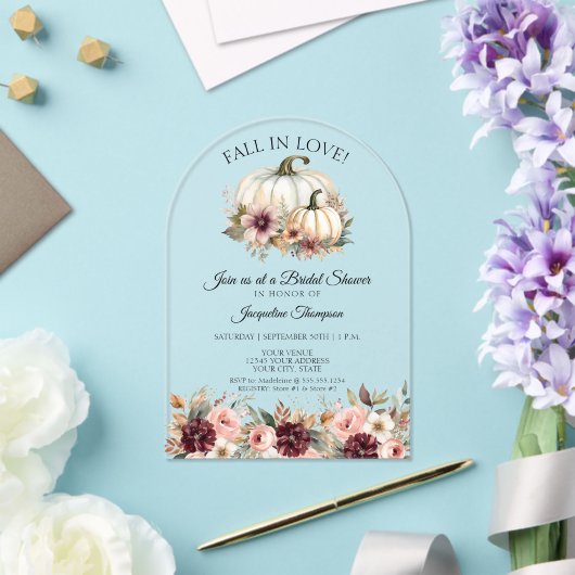 Herfst in Liefde Roos Floral Bourgondië Vrijgezell Acryl Uitnodigingen (Insitu (Huwelijk))