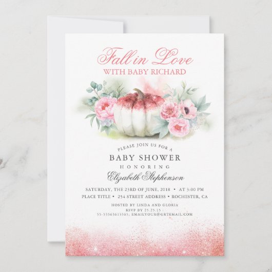 Herfst in Liefde Roos Goud Glitter Pompoen Baby sh Kaart (Voorkant)