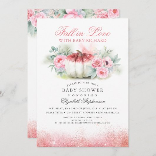 Herfst in Liefde Roos Goud Glitter Pompoen Baby sh Kaart (Voorkant / Achterkant)