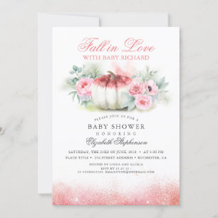 Herfst in Liefde Roos Goud Glitter Pompoen Baby sh Kaart