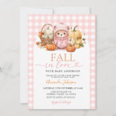 Herfst in Liefde Roze Beer In De Mand Baby shower Kaart (Voorkant)