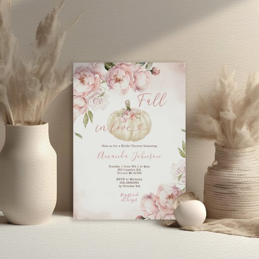 Herfst in Liefde Roze Bloemen Pompoen Vrijgezellen Kaart