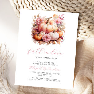 Herfst in Liefde Roze Bloemen Pompoenen Meisje Bab Briefkaart