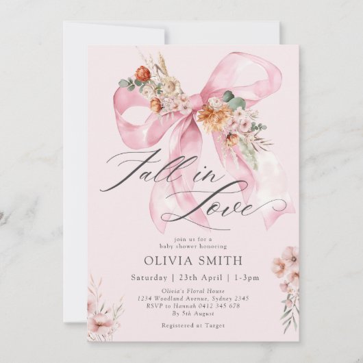 Herfst in Liefde Roze Bow Bloemen Baby shower Kaart (Voorkant)