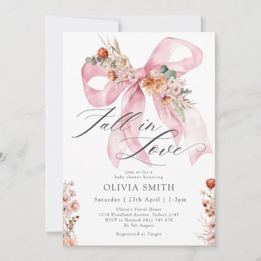 Herfst in Liefde Roze Bow Bloemen Baby shower Kaart (Voorkant)