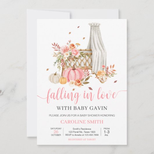 Herfst in liefde roze pompoen Baby shower Kaart (Voorkant)