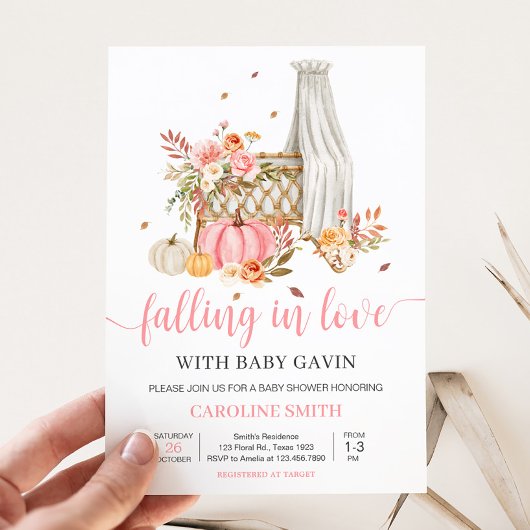 Herfst in liefde roze pompoen Baby shower Kaart