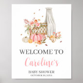 Herfst in liefde roze pompoen welkom Baby shower Poster (Voorkant)