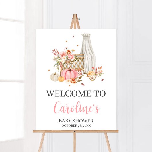 Herfst in liefde roze pompoen welkom Baby shower Poster
