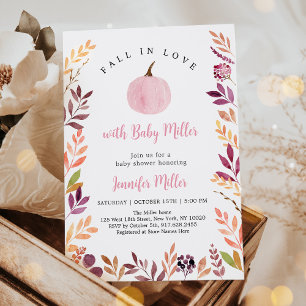 Herfst in liefde roze pompoenblad Baby shower Kaart