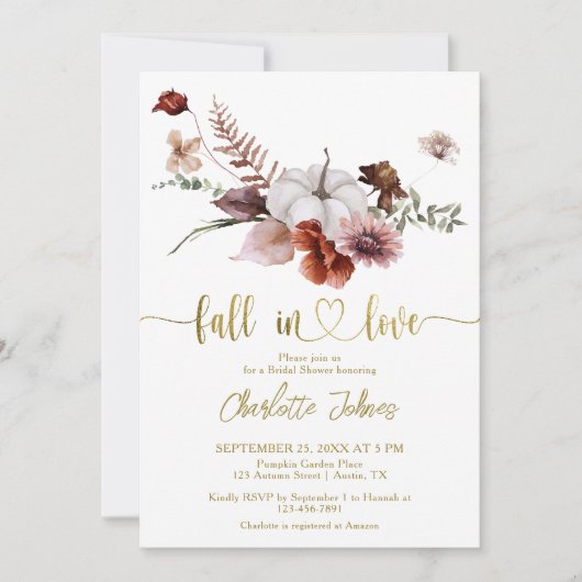 Herfst in Liefde Rust Bloemen Pompoen Vrijgezellen Kaart (Voorkant)