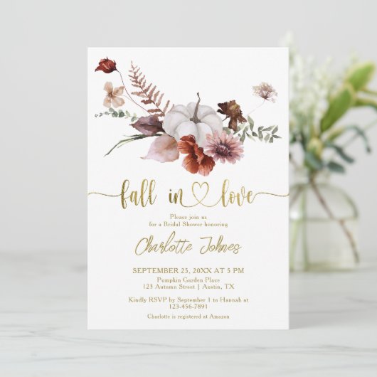 Herfst in Liefde Rust Bloemen Pompoen Vrijgezellen Kaart (Staand voorkant)