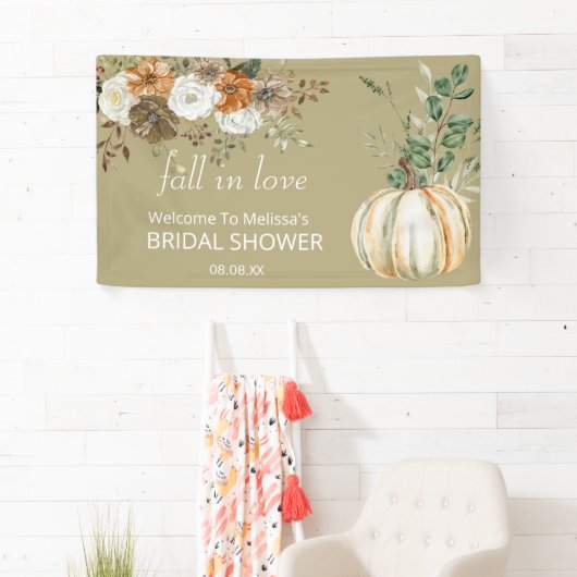 herfst in liefde rustiek bruin bloemengroen spandoek (Insitu)