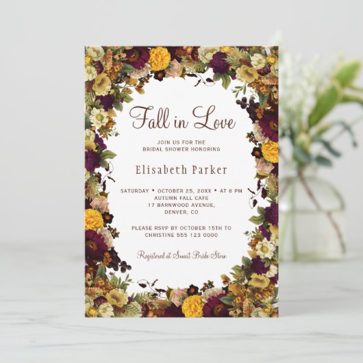 Herfst in liefde rustiek herfst bloemenvrijgezelle kaart (Staand voorkant)