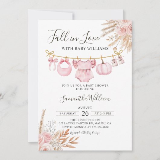 Herfst in Liefde Rustiek Roze Pompoen Baby shower Kaart (Voorkant)