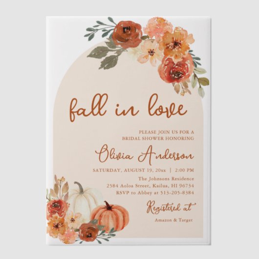 Herfst in Liefde Rustiek Sinaasappel Pompoen Vrijg Vellum Uitnodigingen (Voorkant)