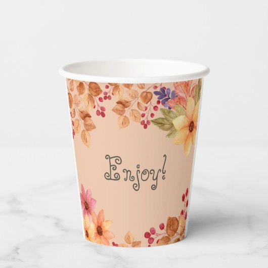 Herfst in Liefde Rustieke Bloemen Herfst Baby show Papieren Bekers (Achterkant)