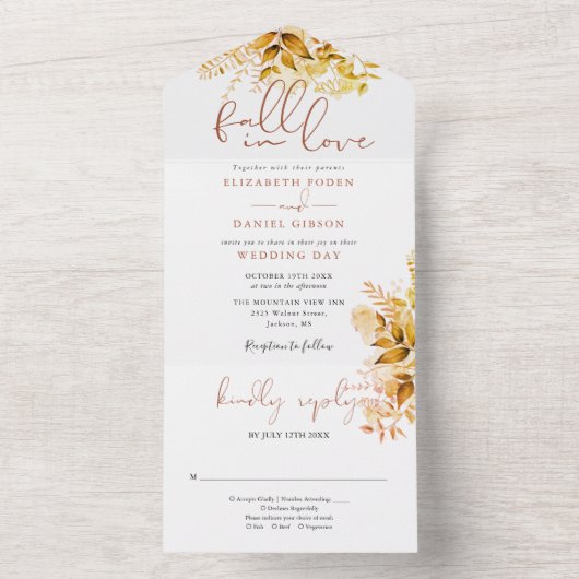 Herfst in liefde rustieke groen bruiloft all in one uitnodiging (Binnen)
