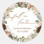 Herfst in liefde rustieke herfst bloemen en pompoe ronde sticker (Voorkant)