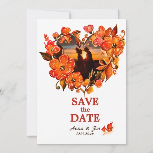Herfst in liefde rustieke herfst bloemenfoto save the date (Voorkant)