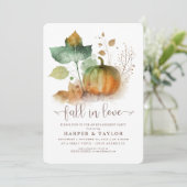 Herfst in liefde rustieke pompoen verlovingsfeest kaart (Staand voorkant)