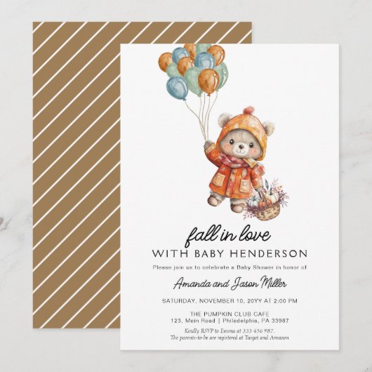 Herfst in liefde schattig teddybeer Baby shower Save The Date (Voorkant / Achterkant)