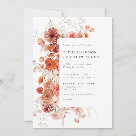 Herfst in Liefde Sinaasappel Bloemenbruiloft Kaart (Voorkant)