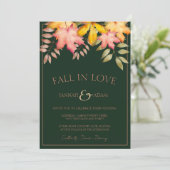 Herfst in liefde smaragd groene val bladeren bruil kaart (Staand voorkant)
