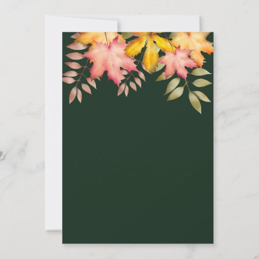 Herfst in liefde smaragd groene val bladeren bruil kaart (Achterkant)